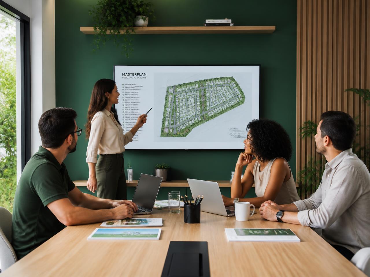 Equipe da Mova Investimentos analisando um projeto imobiliário em reunião